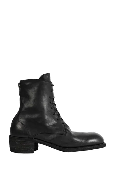 Guidi Lace-up Leather Ankle Boots In Black