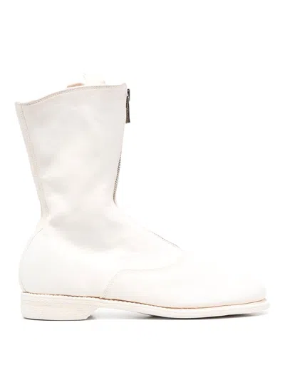 Guidi Leather Boot With Front Zip In White