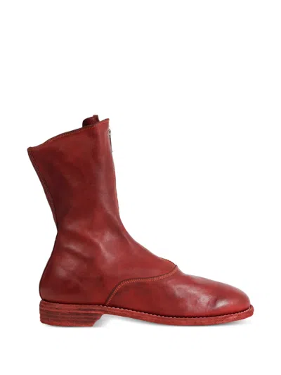 Guidi Panelled Zip Up Boots In Red