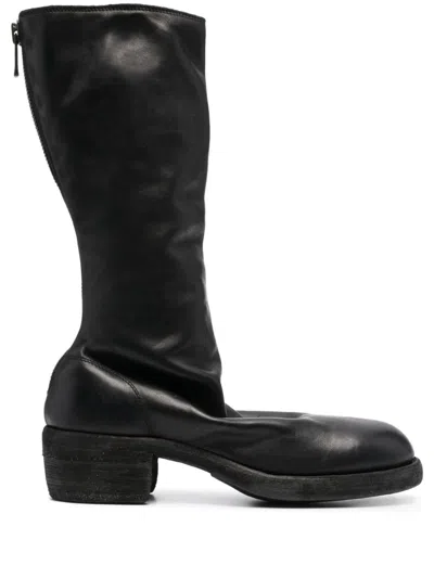 Guidi Rear-zip Leather Boots In Black