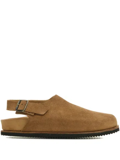 Guidi Suede Buckled Mules In Neutral