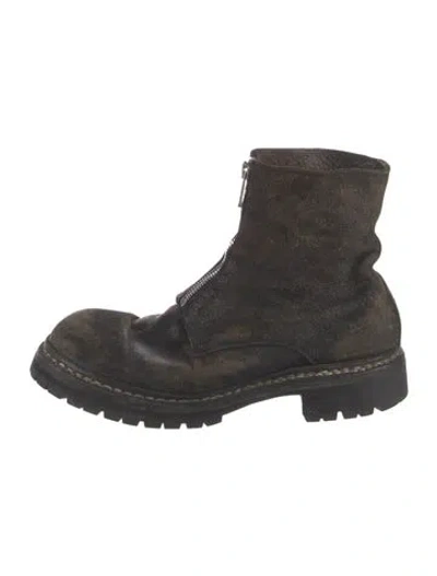 Pre-owned Guidi Suede Distressed Accents Combat Boots In Green