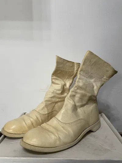 Pre-owned Guidi Sz 42  Horse Leather Back Zipper Boots In White