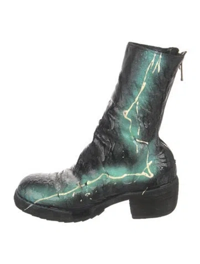 Pre-owned Guidi Wet-effect Leather Combat Boots In Green