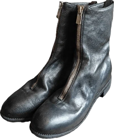 Pre-owned Guidi Worn 1x Pl2 Black Horsehide Leather Front Zip Boots
