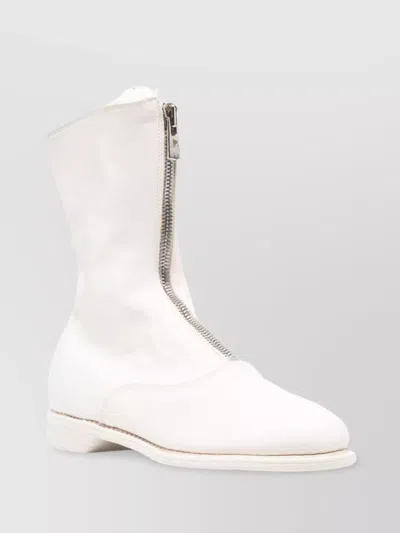 Guidi Zip Front Flat Sole Boots In White