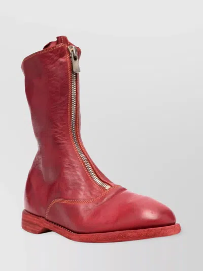 GUIDI ZIP FRONT LEATHER BOOTS WITH STITCH DETAILING