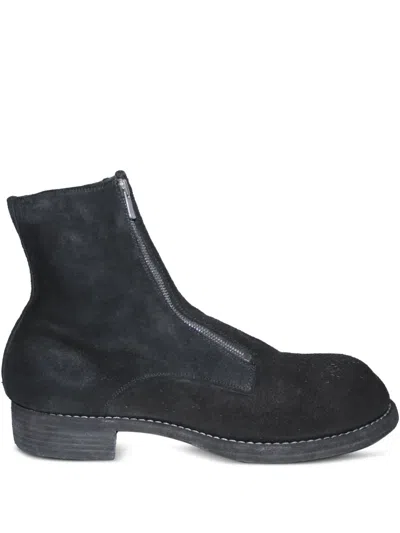 Guidi Zip-front Suede Boots In Black