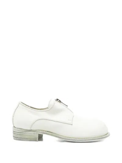 Guidi Zip Leather Derby Shoes In White