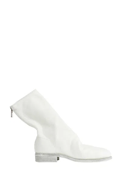 Guidi Ziped Leather Ankle Boots In White