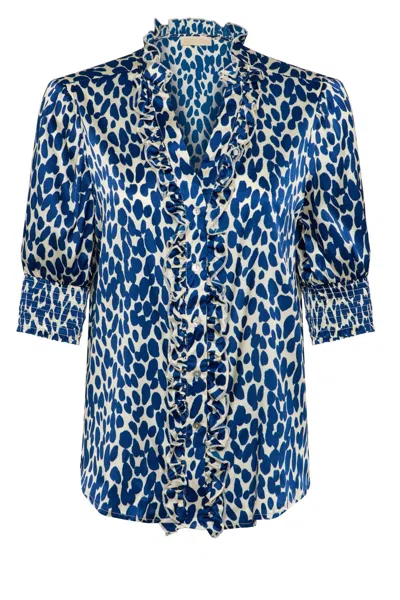 Guinea Women's Blue And Cream Stretch Silk Blouse
