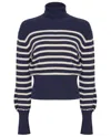 Guinea Women's Blue Navy & Cream Lurex Stripe Cashmere Roll Neck Jumper In Blue