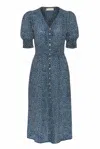 Guinea Women's Blue Silk Summer Dress Navy Abstract Leopard Print In Blue