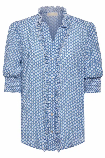 Guinea Women's Blue Summer Shirt - Pale Blue Heart Print In Pure Silk
