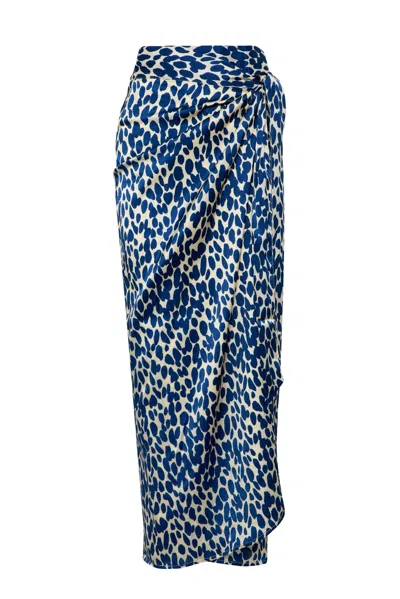 Guinea Women's Blue / White Blue And Cream Wrap Skirt - Stretch Silk In Multi