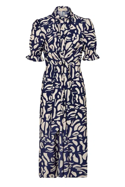 Guinea Women's Blue / White Navy & White Tie Front Dress In Multi