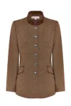 Guinea Women's Brown Tweed Blazer - Wool With Velvet Trims In Brown