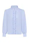Guinea Women's Frill Fronted Cotton Blouse - Pale Blue
