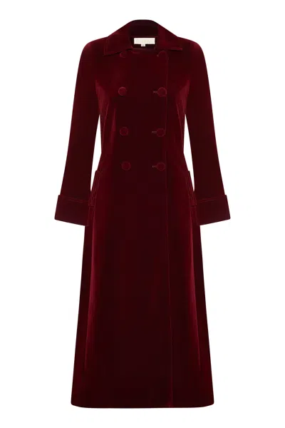 Guinea Women's Long Red Velvet Coat - Boho Glamour