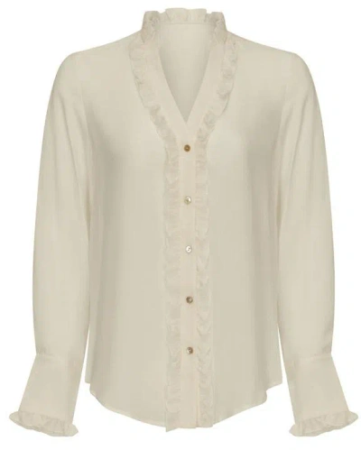 Guinea Women's Neutrals Cream Silk Bouse With Ruffles In White