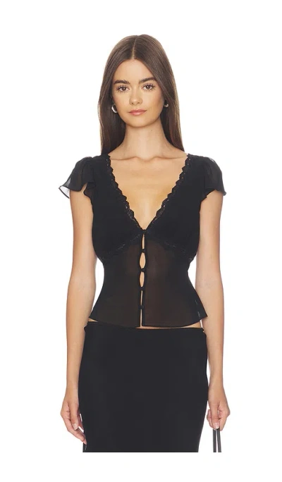 Guizio Ara Lace Trim V-neck Top In Black
