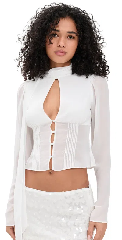Guizio Ara Long Sleeve Top Ivory In White
