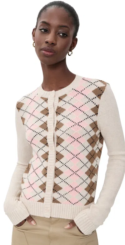 Guizio Argyle June Relaxed Cardigan Cream Argyle