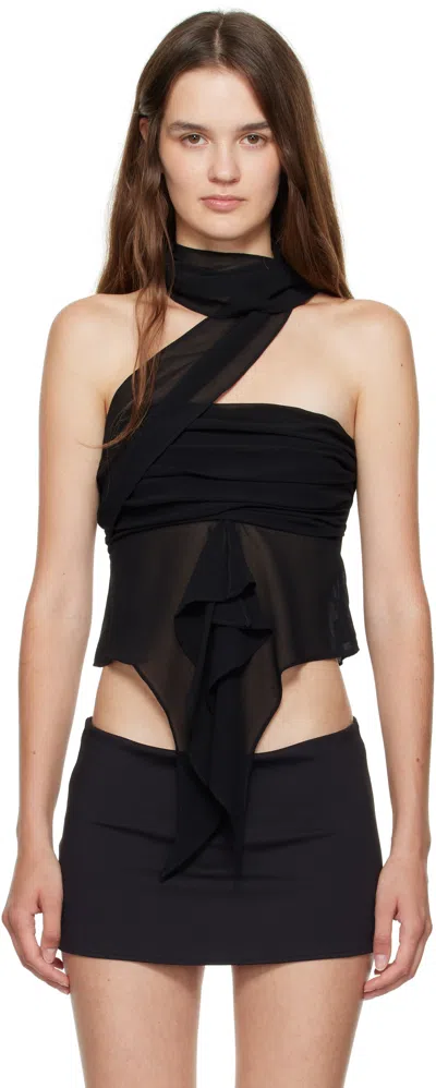 Guizio Black Chiffon Wrap Around Top