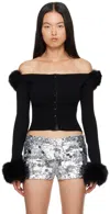 Guizio Black Faux Fur Cardigan In Black