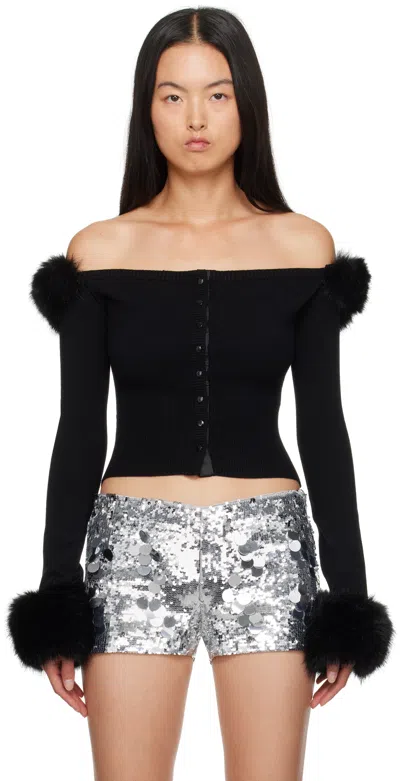 Guizio Black Faux Fur Cardigan