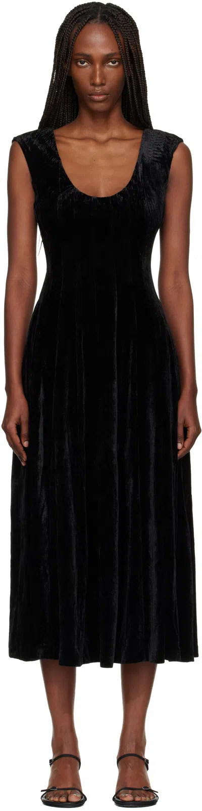 Guizio Black Leila Velvet Midi Dress