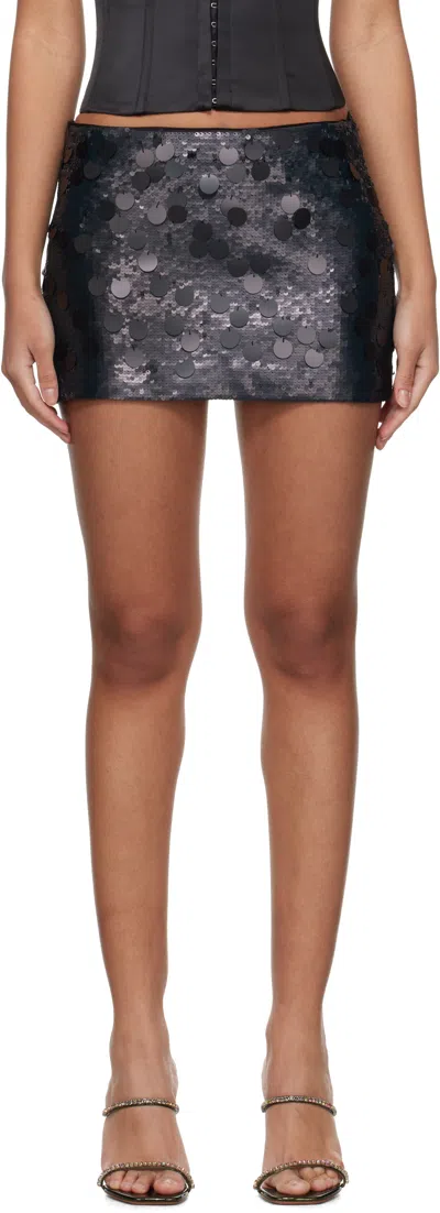 Guizio Black Low Rise Paillette Miniskirt In Matte Black
