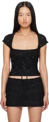 Guizio Black Miki Sequin Knit T-shirt In Black