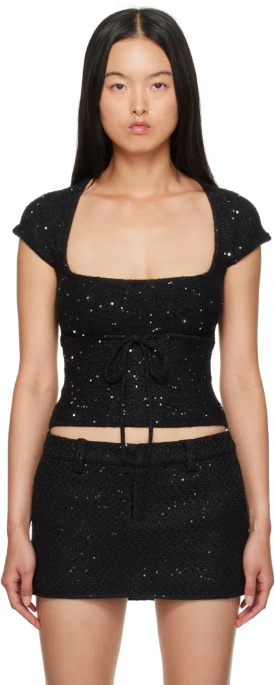 Guizio Black Miki Sequin Knit T-shirt