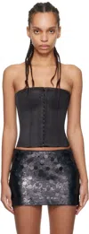 Guizio Black Satin Corset Top In Black