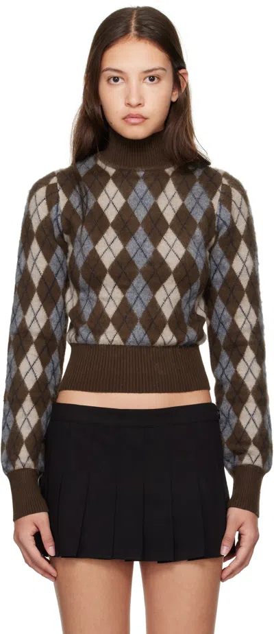 Guizio Brown Delia Turtleneck In Brown Argyle