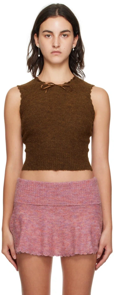 Guizio Brown Heart Scallop Vest In Cocoa