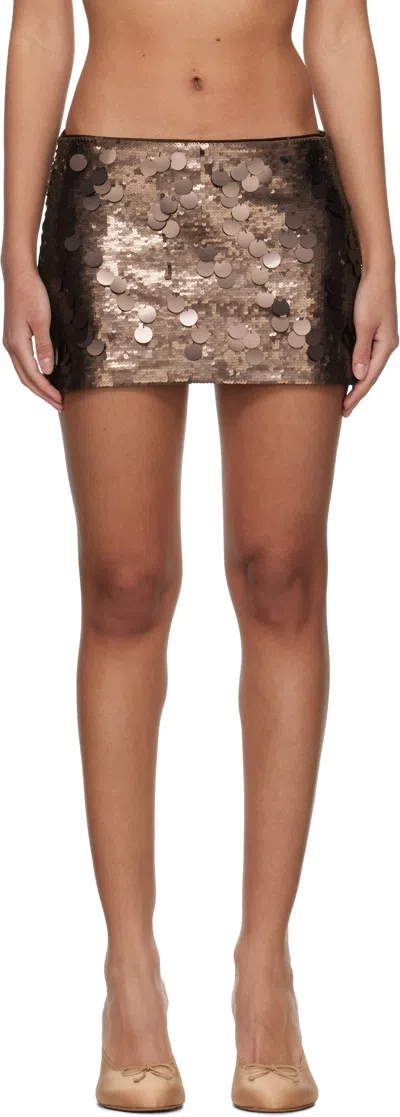 Guizio Brown Low Rise Paillette Miniskirt In Chocolate