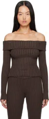 Guizio Brown Thalia Off Shoulder Sweater In Chocloate