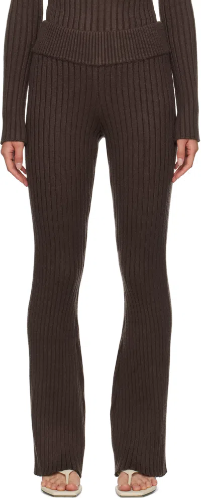 Guizio Brown Thalia Rib Lounge Pants In Chocolate