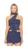 Guizio Chiffon Wrap Around Top Navy Polka Dot In Blue
