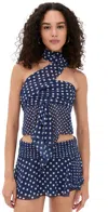 Guizio Chiffon Wrap Around Top Navy Polka Dot In Blue