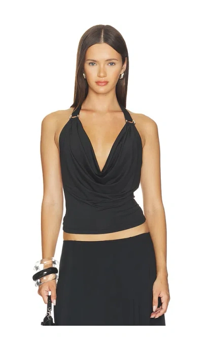 Guizio Cowl Neck Halter Top In Black