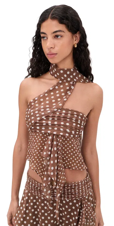 Guizio Crinkled Dot Chiffon Wrap Top Espresso In Brown