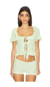 Guizio Crochet Ruffle Knit Tie Top In Mint