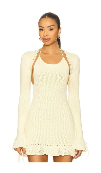 Guizio Crochet Ruffle Sleeve Bolero In Brown