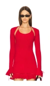 Guizio Crochet Ruffle Sleeve Bolero In Red