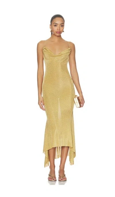 Guizio Elsie Cowl Neck Dress In Gold