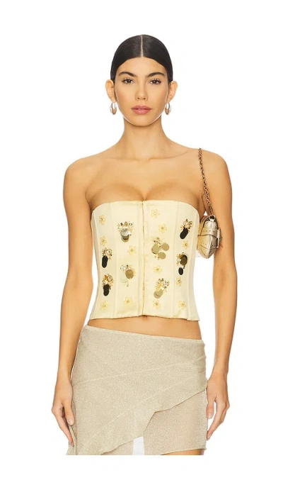 Guizio Embellished Satin Corset In Neutral