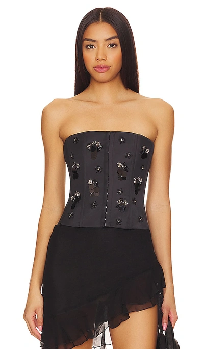 Guizio Embellished Satin Corset In Black